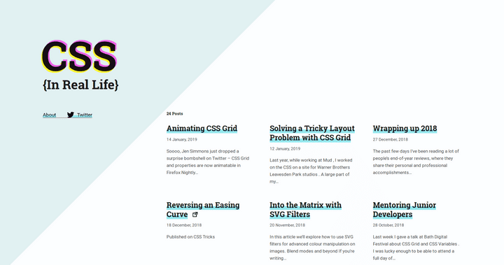 Screenshot of the blog CSS { In Real Life }