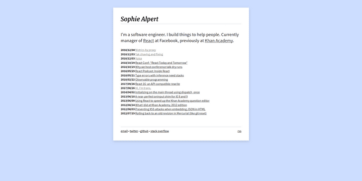 Screenshot of the blog Sophie Alpert